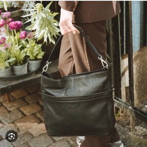 Still Nordic Anouk Hobo Black Leather Large Shoulder Bag Silver Accents